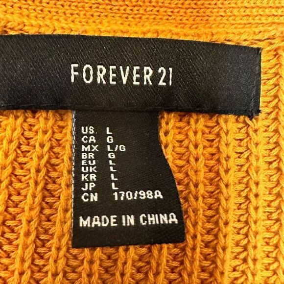 Forever 21 Long Sleeves Knit Caged Lace Up Mustard Cardigan Sweater Large - Picture 2 of 3